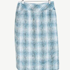 Lafayette 148 Blue Mohair Blurred Tartan Trumpet Skirt